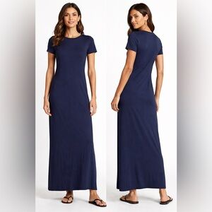 Theory Cherry Classic Tee Maxi Dress – Navy Blue | Pima Cotton | Size S